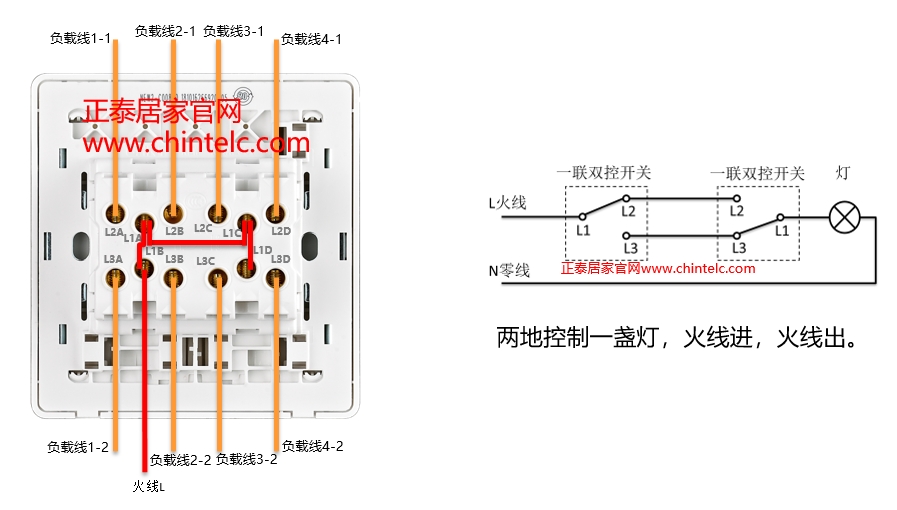 双控开关接线图-四联双控开关