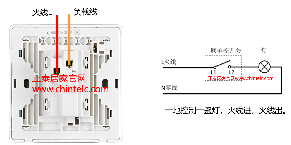 单控开关接线图-一联单控开关